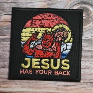 Jesus Has Your Back Fighting The Devil Satan Funny  Christian Iron-On Patch